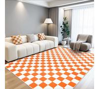 Terrug - Orange and White Checkered Area Rug for Living Room, Soft 5x7 Area Rug