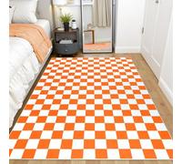 Terrug Orange and White Checkered Rug for Bedroom,3x5 Area Rugs Washable with Non Slip for Living Room,Soft Low Pile Stain Resistance Retro Carpet for Dorm Kids Room