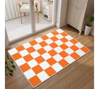 Terrug Orange and White Checkered Rug for Entryway,2x3 Small Area Rugs Washable with Non Slip for Kitchen,Soft Low Pile Retro Carpet for Bedroom Front Door Porch