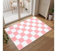 Terrug Pink and White Checkered Rug for Entryway,2x3 Small Area Rugs Washable with Non Slip for Kitchen,Soft Low Pile Retro Carpet for Bedroom Front Door Porch