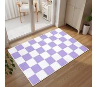 Terrug Purple and White Checkered Rug for Entryway,2x3 Small Area Rugs Washable with Non Slip for Kitchen,Soft Low Pile Retro Carpet for Bedroom Front Door Porch