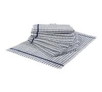 Terry Check 100% Cotton Pack of 10 Tea Towels Absorbent Checked Catering Kitchen Cloths (White with Blue Check)