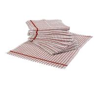 Terry Check 100% Cotton Pack of 10 Tea Towels Absorbent Checked Catering Kitchen Cloths (White with Red Check)