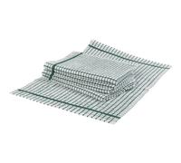 Terry Check 100% Cotton Pack of 5 Tea Towels Absorbent Checked Catering Kitchen Cloths (White with Green Check)