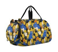 Terry Runyan Hippo Pineapple Yellow and Blue Duffel Bag with Shoes Compartment Multifunctional Kids Overnight Bag for Travel, Sports, Duffel, Weekender bulto de viaje