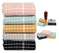 Terry Tea Towels 100% Egyptian Cotton Flour Sack Waffle Weave Wonder Dry Super Soft and Absorbent Kitchen Cloths, Dish Cleaning Sand Bar Towel - 65x45 cm - White Check - Sea Green