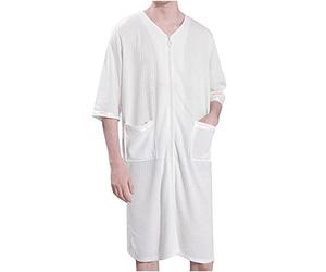Terry Towelling Bathrobe Men Zip Shawl Dressing Gown Terry Spa Robe Asorbent Quick-drying Super Soft Light Toweling Robes Pockets Solid Long Bathrobe Loungewear and Nightwear Nightrobe White XL