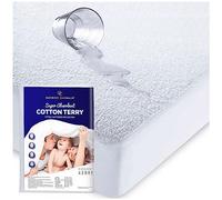 Terry Towelling Double Mattress Protector - Waterproof Fitted, Anti Allergic & Durable - Poly Cotton (140x190+30cm), White