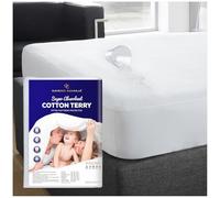 Terry Waterproof Full Mattress Protector Anti Allergy Deep Super Kingsize Mattress Protector Machine Washable and Breathable Mattress Protective Cover (200x180+25Cm) - White
