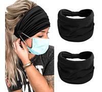 TERSE 2 Packs Headbands with Buttons for Mask Ear Savers 7’’ Extra Wide Non Slip Nurse Headband for Women Men Doctors Black Elastic Ears Protector Head Bands Sweatband Hair Accessories…