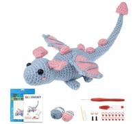 Terself Crochet Kit for Beginners, Learn to Crochet Animals - Step by Step Video Tutorials, Easy Crochet Starter Kit, Gift for Kids and Adults, Beautiful Grey Dragon (40%+ Yarn Content)