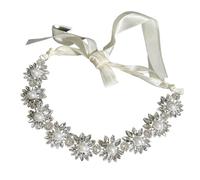 Tertioi Sparkling Flower Necklace Hair Jewelry Elegant Pearl Studded Ribbon with Bling Flower Rhinestone for Women, フリーサイズ