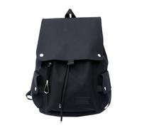Tertioi Waterproof Motorcycle Style Large Capacity Student Backpack PU Leather Flap Drawstring School Shoulder Book Bag Motorcycle Style Shoulder Bag, Black