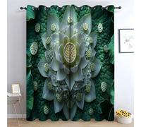 TERUEA 3D Curtain Nature Scenery Flowers Green Grass Scenery Bathroom Decoration Curtains A top-down view of a symmetrical green and white pattern -42" W x 54" L (Pack of 2)