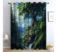 TERUEA 80% Blackout Curtains for Bedroom A large tree buried in the ground Green Floral Patterned Curtains Vintage Art Deco Drapes Thermal Insulated Room Darkening Curtain-52 W x 72" L (Pack of 2)