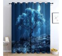 TERUEA 80% Blackout Curtains for Bedroom Moonlit glowing tree on rocky terrain Curtains for Living Room-63 W x 90" L (Pack of 2)