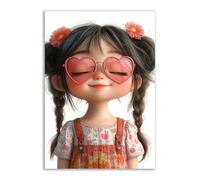 TERUEA Abstract Girl Painting Prints Woman Canvas Pictures Beautiful girl with a bird on her head Trendy Retro Painting Bathroom Wall Decor,(Coral Orange)-40x60cm1 Unframed
