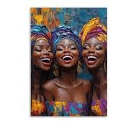 TERUEA Abstract Girl Painting Prints Woman Canvas Pictures Three sisters laughing happily Trendy Retro Painting Bathroom Wall Decor,(Multi-Color)-40x60cm1 Unframed