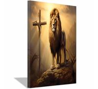 TERUEA Animal Canvas Wall Art: Creature Abstract Print Creature Picture Wild Painting Lion on Rock, Inspirational Animal Decor for Kitchen Bathroom Bedroom Office (Brown)-30x45cm1 Framed