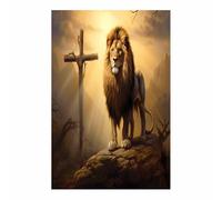 TERUEA Animal Canvas Wall Art: Creature Abstract Print Creature Picture Wild Painting Lion on Rock, Inspirational Animal Decor for Kitchen Bathroom Bedroom Office (Brown)-40x60cm1 Unframed