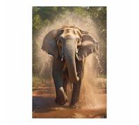 TERUEA Bathroom Wall Art- Elephant Splashing in Mud, Wild Animal Scene Decor Picture Large Creature Canvas Modern Wall Art Animals Pictures for Bedroom Living Room Office(Brown)-40x60cm1 Unframed