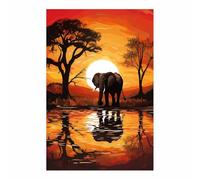TERUEA Bathroom Wall Decor Animal African Sunset Elephant by Water, Vibrant Safari Decor Home ation Artwork,Prints for Special Occasions(Orange)-40x60cm1 Unframed