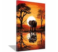 TERUEA Bathroom Wall Decor Animal African Sunset Elephant by Water, Vibrant Safari Decor Home ation Artwork,Prints for Special Occasions(Orange)-60x90cm1 Framed