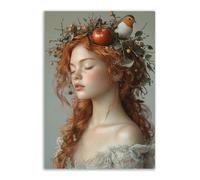 TERUEA Beautiful Girl Animals Poster Canvas Art Wall Decor Red-haired woman with an apple on her head Picture Prints for Girls Room Bedroom Wall Decor(Red)-60x90cm1 Unframed