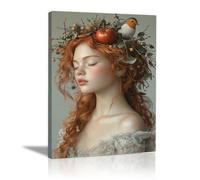 TERUEA Beautiful Girl Animals Poster Canvas Art Wall Decor Red-haired woman with an apple on her head Picture Prints for Girls Room Bedroom Wall Decor(Red)-40x60cm1 Framed