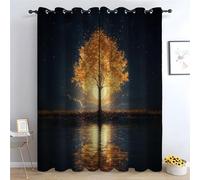 TERUEA Black Curtains A majestic golden tree Printed Floral Design Home Decoration Luxury Thermal Insulated Blackout Window Treatment Set for Living Room-52 W x 72" L (Pack of 2)
