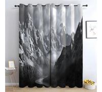 TERUEA Blackout Curtains Dramatic black and white mountain range Green Floral Patterned Curtains Vintage Art Deco Drapes Thermal Insulated Room Darkening Curtains-63 W x 90" L (Pack of 2)