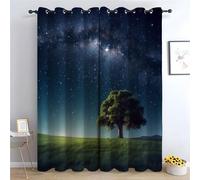 TERUEA Blackout Curtains for Home Living Room Bedroom Window Drapes, Milky Way night sky over grassy field with tree Curtains Natural Autumn Scenery Landscape pattern-52 W x 72" L (Pack of 2)