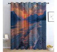 TERUEA Blackout Curtains for Home Living Room Bedroom Window Drapes, Stunning lakeside sunset with mountain backdrop Curtains Natural Autumn Scenery Landscape pattern-52 W x 72" L (Pack of 2)