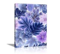 TERUEA Canvas Poster Print Art Dark Violet Base With Gilded Leaf Botanical Blooms Canvas Wall Art for Home Decor Modern Bathroom Office Wall Decor Paintings(Purple)-70x100cm1 Framed