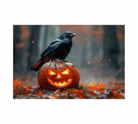 TERUEA Canvas Wall Art Halloween Fall Wall Decor A crow sits on an orange pumpkin, Painting Gothic Spooky Artwork Prints Home Decor (Black)-70x100cm1 Unframed