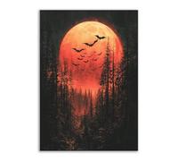 TERUEA Canvas Wall Art Halloween Fall Wall Decor A red moon and black bats, Painting Gothic Spooky Artwork Prints Home Decor (Red)-30x45cm1 Unframed