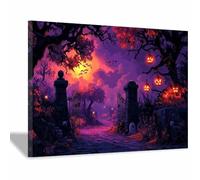 TERUEA Canvas Wall Art Halloween Fall Wall Decor The glow of a group of carved pumpkin candles Painting Gothic Spooky Artwork Prints Home Decor (Medium purplish red)-30x45cm1 Framed