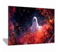 TERUEA Canvas Wall Art Prints A cute spirit surrounded by flowers, Halloween Dark Academia Scary Witch Silhouette Art Poster Creepy Gothic Aesthetics (Red)-20x30cm1 Framed