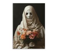TERUEA Canvas Wall Art Prints A ghost holding flowers, Halloween Scary Witch Silhouette Art Poster Creepy Gothic Aesthetics Wall Decor for Gallery Living Room Bedroom(Pink)-60x90cm1 Unframed