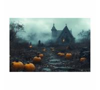 TERUEA Canvas Wall Art Prints A haunted house with a full moon in the background Halloween Dark Academia Scary Witch Silhouette Art Poster Creepy Gothic Aesthetics (Gray)-20x30cm1 Unframed