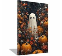 TERUEA Canvas Wall Art Prints Cute spirits surrounded by flowers Halloween Dark Academia Scary Witch Silhouette Art Poster Creepy Gothic Aesthetics (Orange)-20x30cm1 Framed