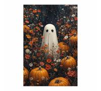 TERUEA Canvas Wall Art Prints Cute spirits surrounded by flowers Halloween Dark Academia Scary Witch Silhouette Art Poster Creepy Gothic Aesthetics (Orange)-40x60cm1 Unframed