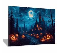 TERUEA Canvas Wall Art Prints Haunted house with spooky pumpkins and a dark forest Halloween Dark Academia Scary Witch Silhouette Art Poster Creepy Gothic Aesthetics (Black)-40x60cm1 Framed