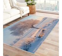 TERUEA Carpet, 3D Printing Area Rugs, Non-Slip Rugs, A white bench beneath the tree, 3D Print Bed Rug Bedroom Living Room Decorations Floor Indoor (White)-90x150cm