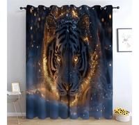 TERUEA City Seaside Landscape, Polyester Fabric Curtain A white tiger with blue and gold stripes all over its body Night Sky Curtains,-42" W x 54" L (Pack of 2)