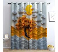 TERUEA City Seaside Landscape, Waterproof Polyester Fabric Shower Curtain Yellow blossoms on trees Night Sky Curtains Set of 2 Panels,-42" W x 63" L (Pack of 2)