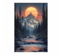 TERUEA Colorful Floral Artwork Orange Moon Mountain River Bird Sunset Non-woven s for LivingRoom and Bedroom Abstract(Orange)-60x90cm Unframed