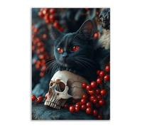 TERUEA Colorful Flowers Pictures Paintings on Canvas Wall Art for Living Room Bedroom Home Decorations A Small Animals with bat wings lying on a skull, for Kithcen Home Decor(Red)-40x60cm1 Unframed