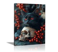 TERUEA Colorful Flowers Pictures Paintings on Canvas Wall Art for Living Room Bedroom Home Decorations A Small Animals with bat wings lying on a skull, for Kithcen Home Decor(Red)-80x120cm1 Framed