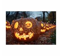 TERUEA Colorful Flowers Pictures Paintings on Canvas Wall Art for Living Room Bedroom Home Decorations Jack-o'-lanterns lit up in a park at night for Kithcen Home Decor(Orange)-40x60cm1 Unframed